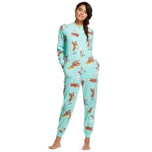 Nick & Nora Teal Pajama Onesie with Monkey Print